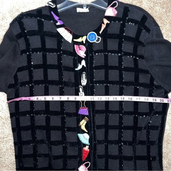 BEREK Hand-Sewn Applique Embroidered Embellished Black Cardigan Sweater Size XL - Picture 4 of 13